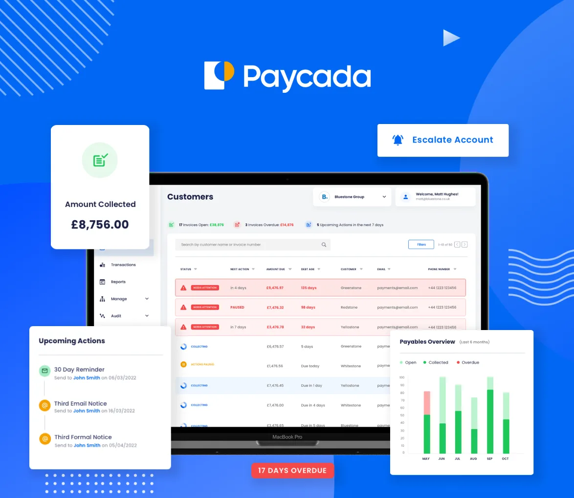 Paycada web app, customers dashboard